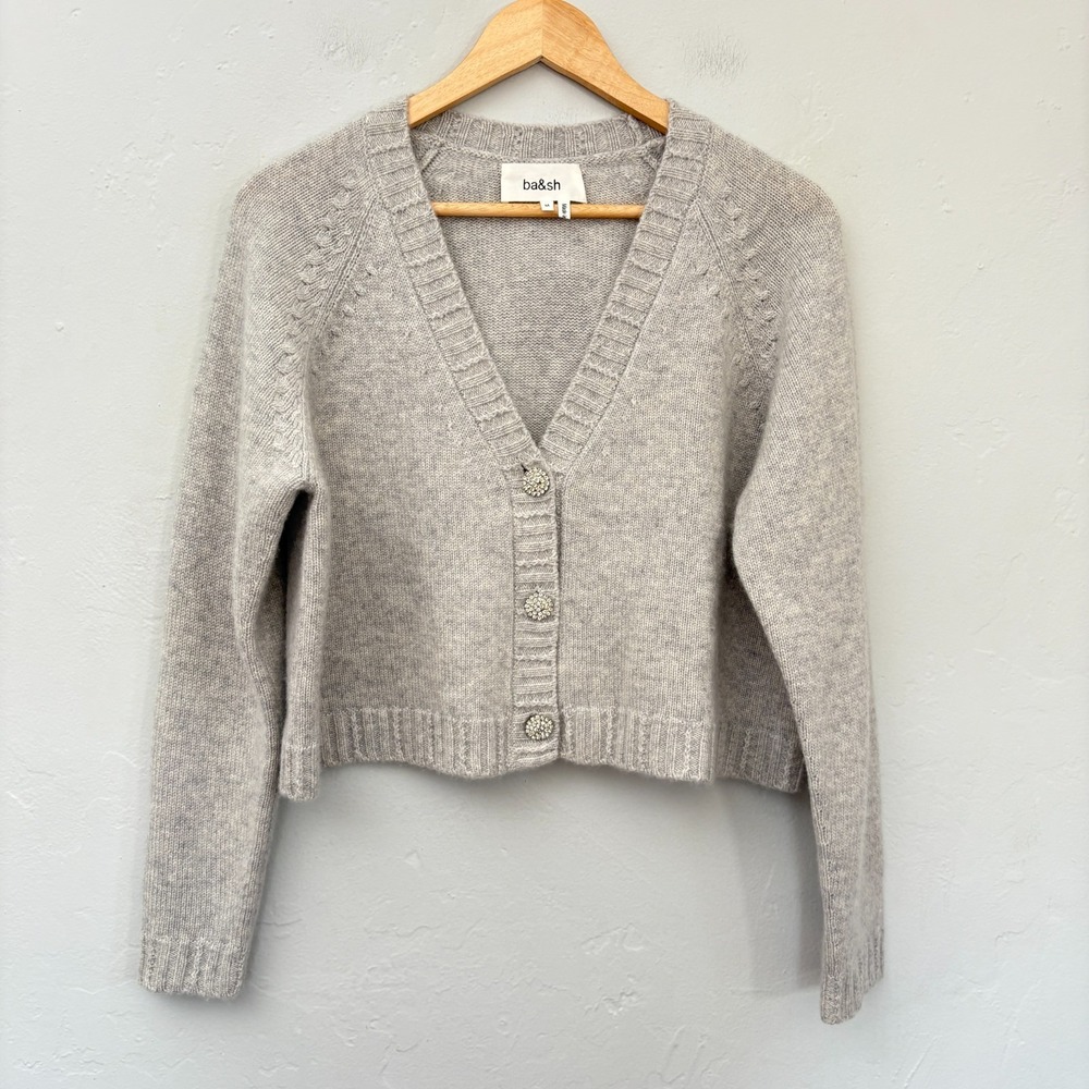 Bash Ba&sh Lady Cardigan Cashmere Women Size Medium Gray Sparkle Buttons
